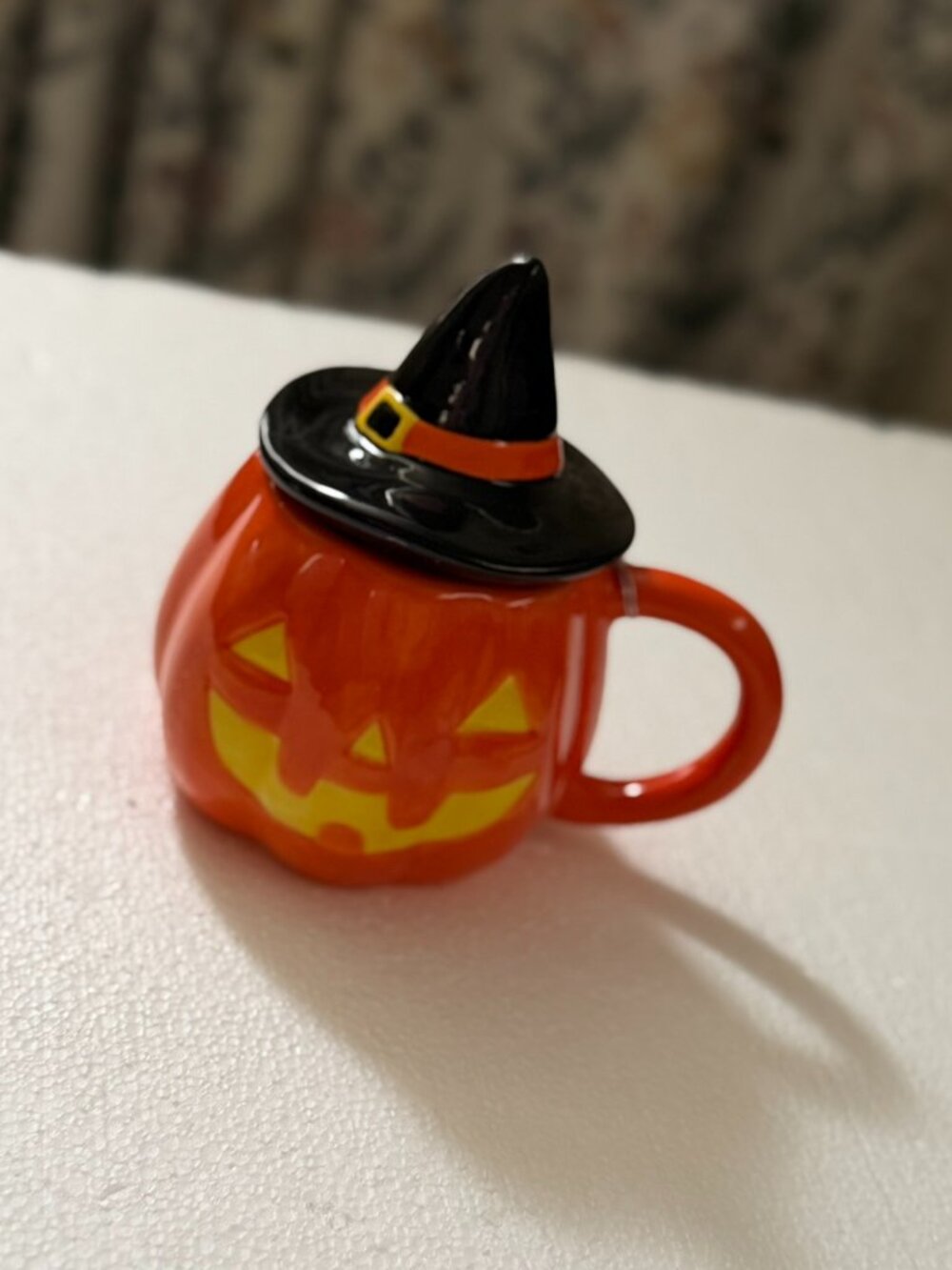 Lidded Jack-O-Lantern Orange Pumkin Mug by Mr. Halloween with Black Hat New